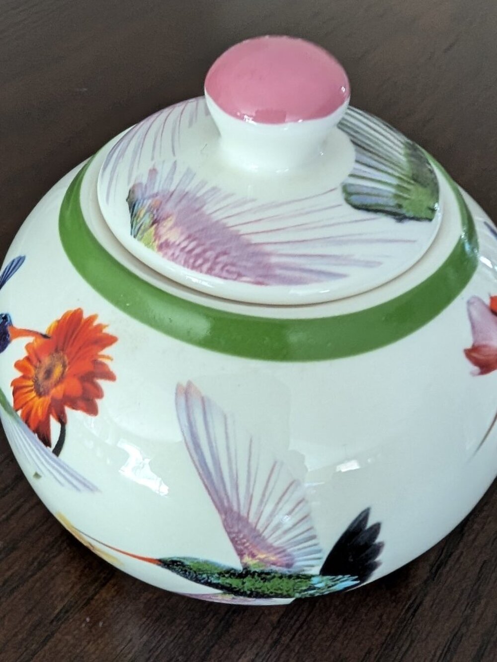 PAUL CARDEW Hummingbirds Flowers Sugar Bowel Dated 2007